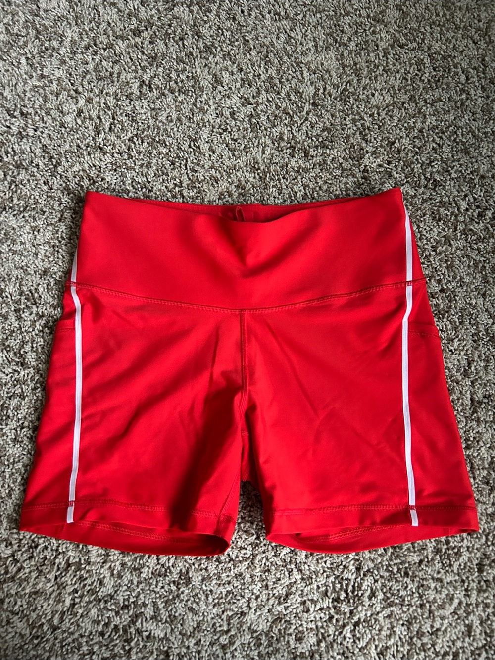Athleta Red Women's Bike Shorts with White Side Stripe